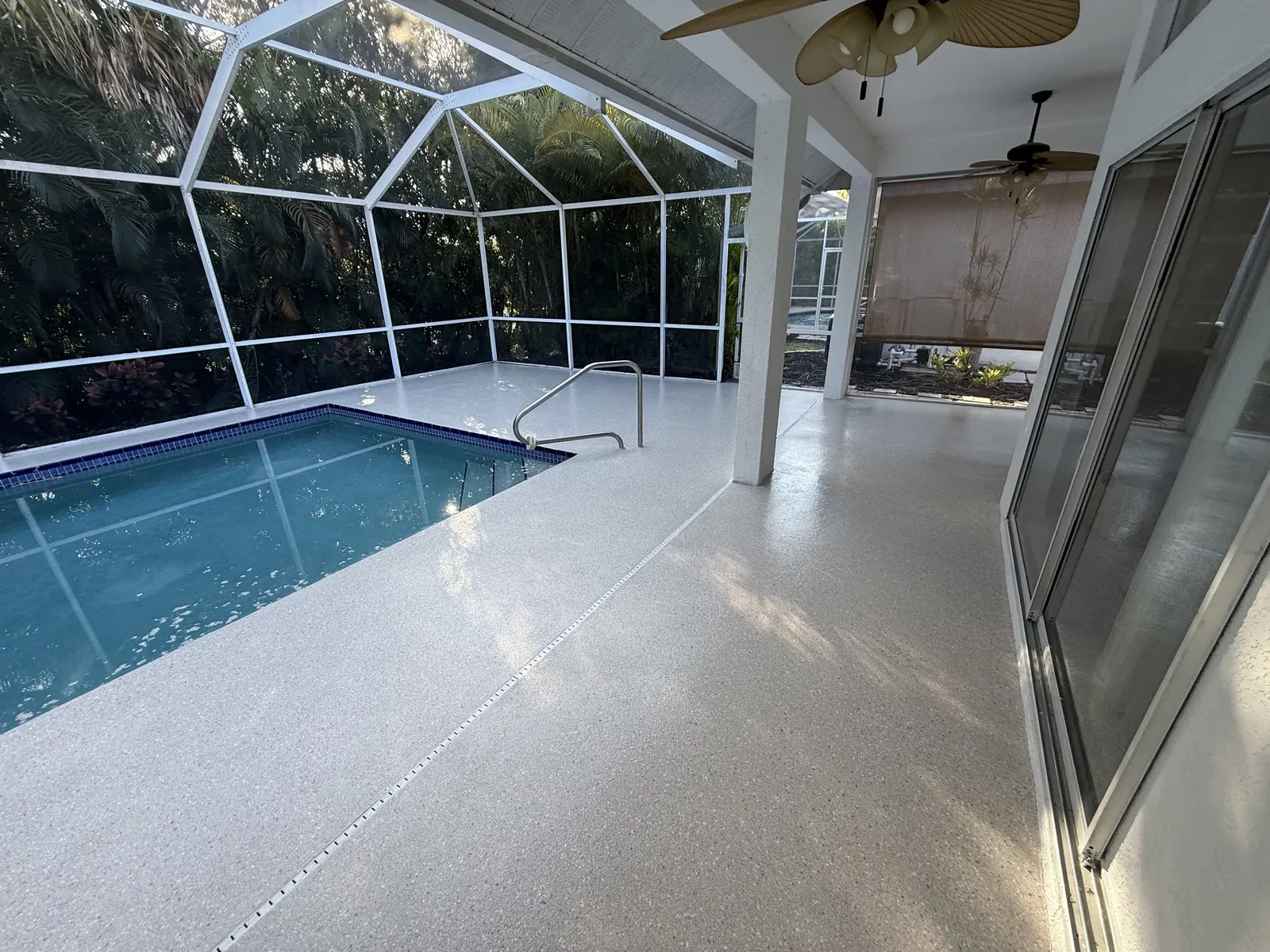 Back patio porch with full flake coverage epoxy floor